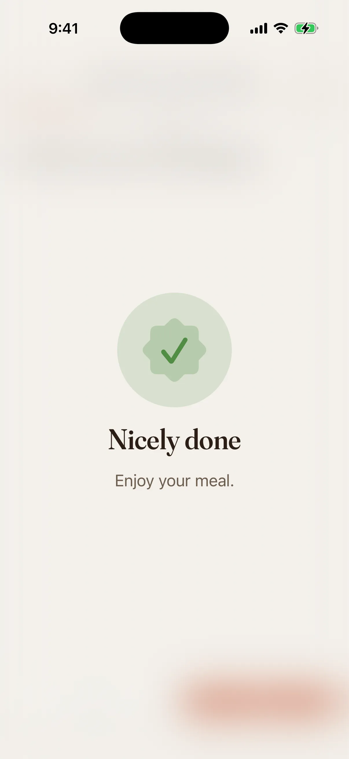 The Trivet finish screen saying nicely done, enjoy your meal
