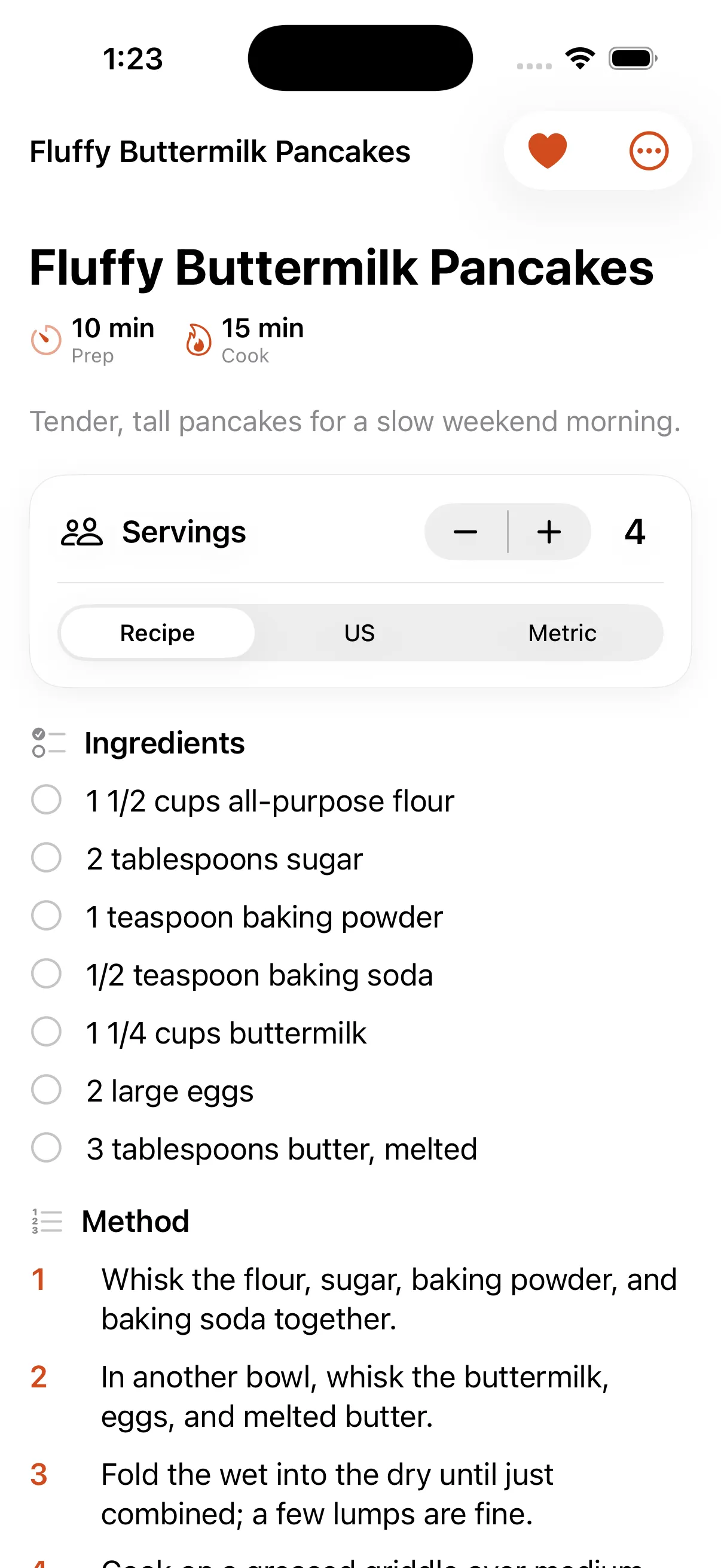 A recipe in Trivet with a servings scaler and parsed ingredients