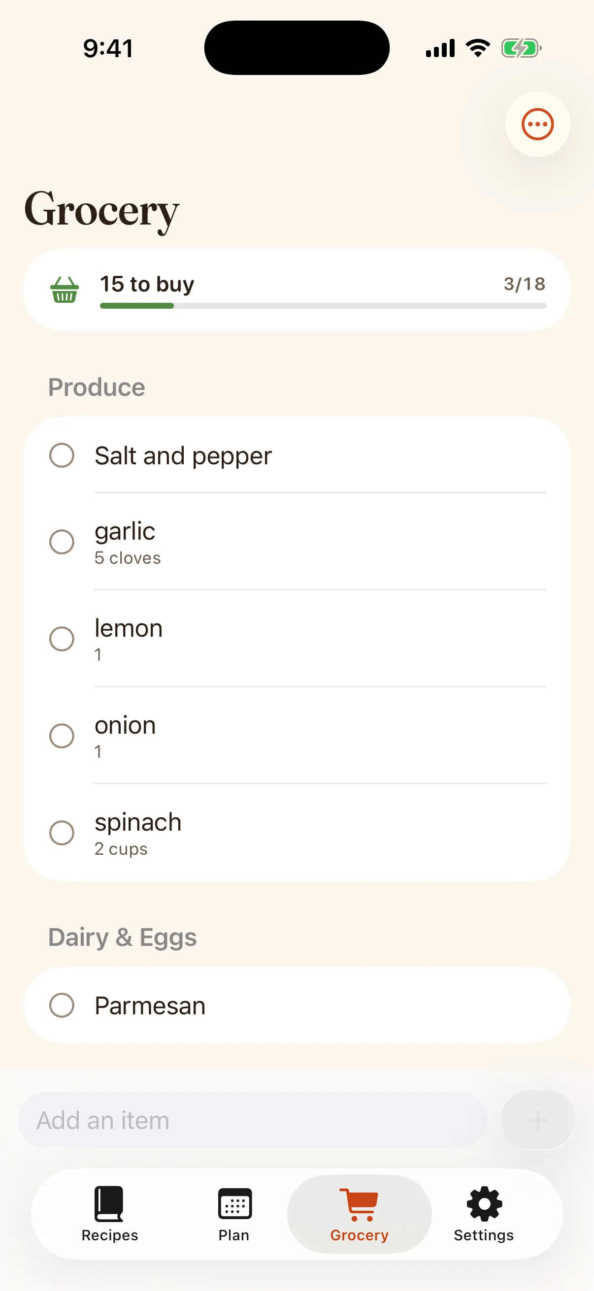 An aisle-sorted grocery list in Trivet