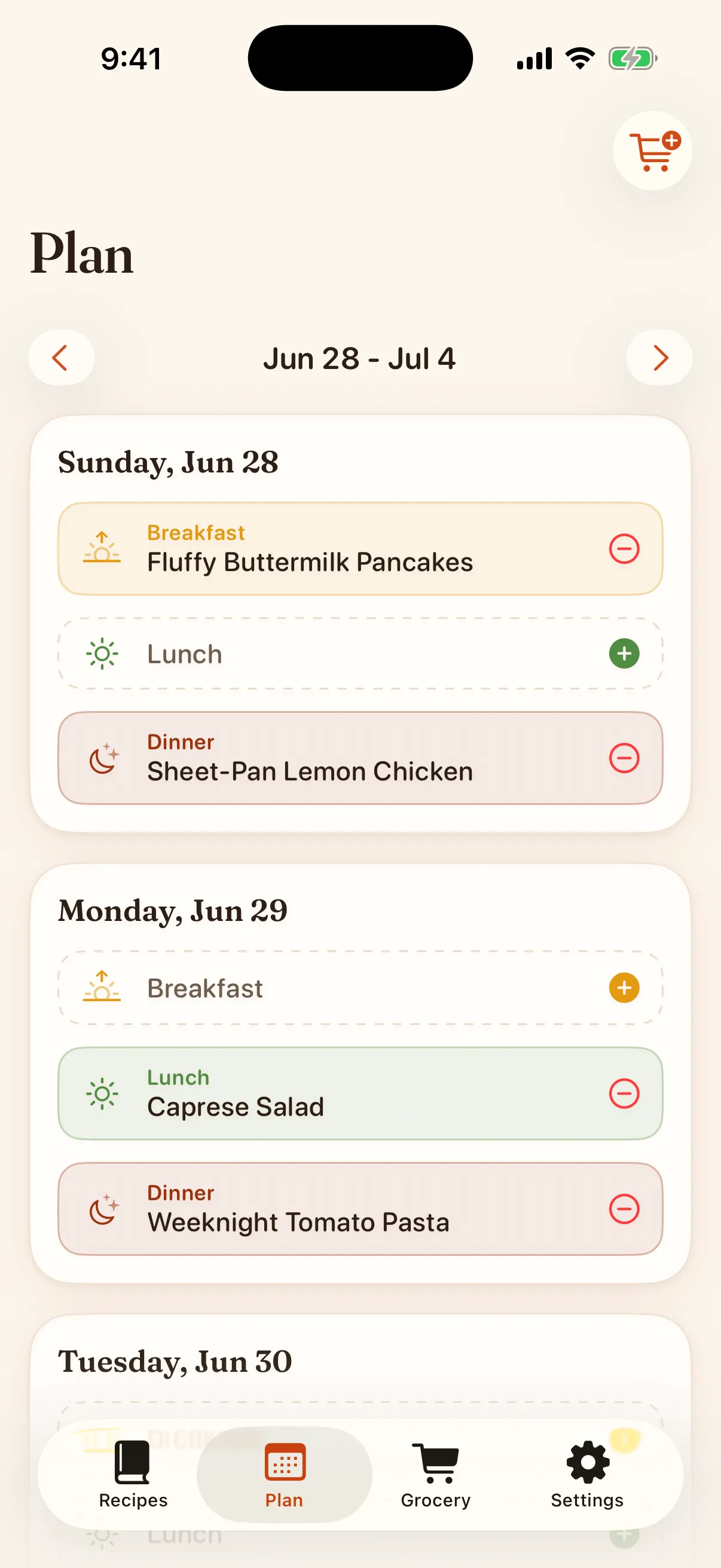 A week of planned meals in Trivet