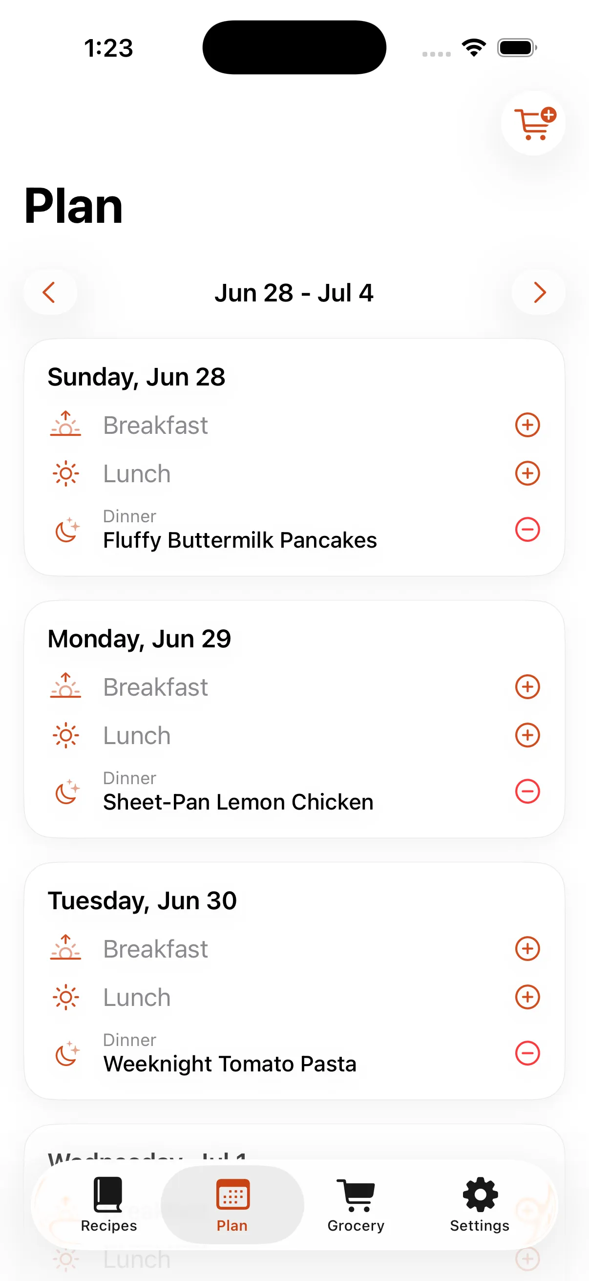 The weekly meal planner